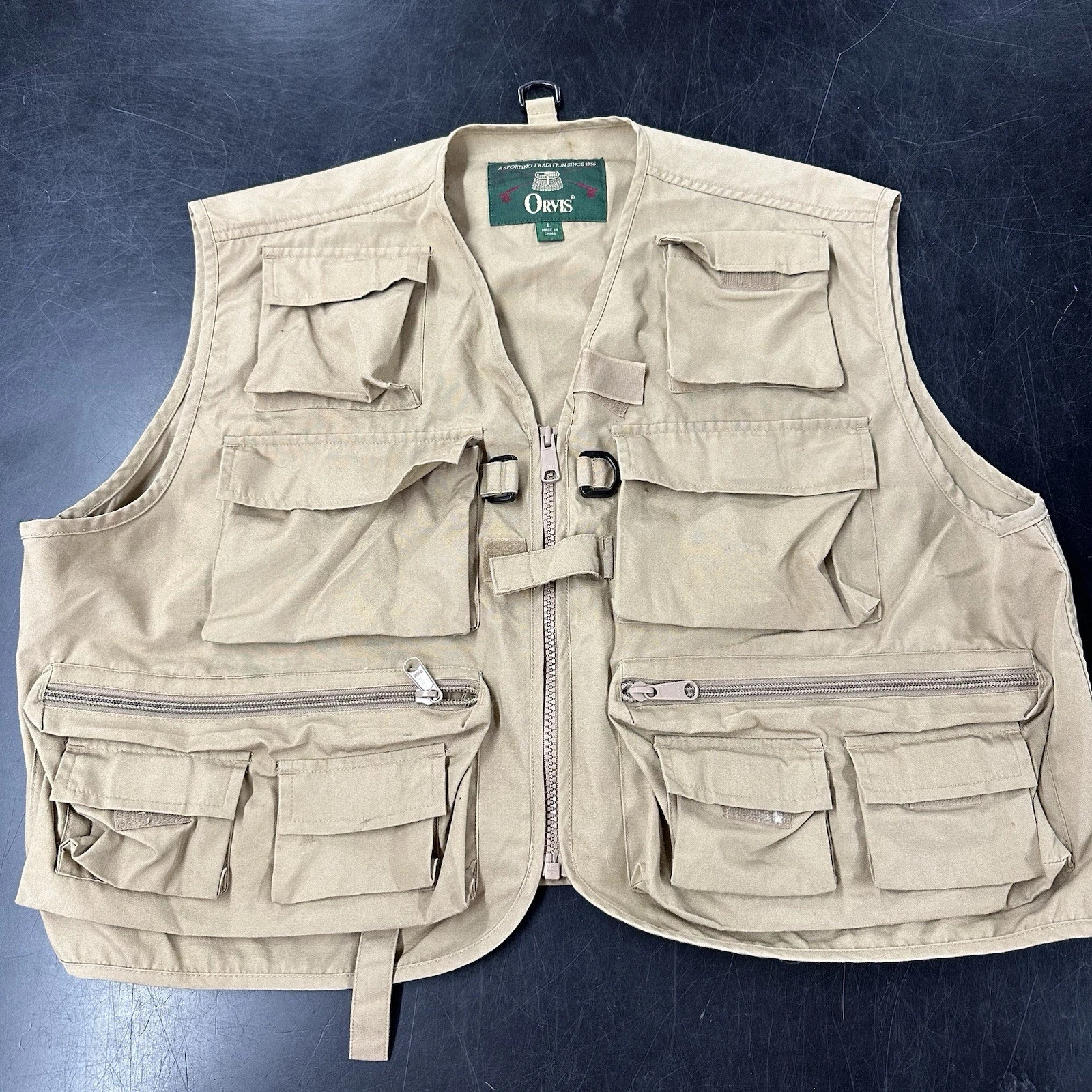 Vintage Orvis Fishing Vest Mens Large Beige Fly Safari Hunting Utility Pockets
