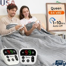 Electric Heated Blanket Queen Dual Control Fast Heating Soft Fleece Auto Off New