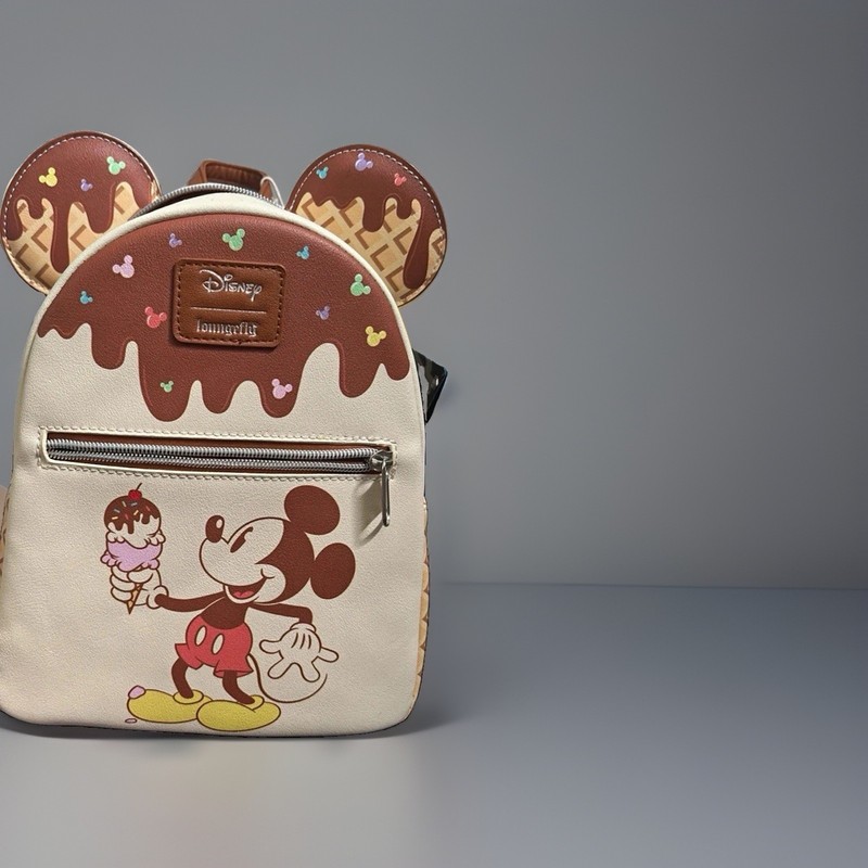 Loungefly Disney Mickey Mouse Ice Cream Mini Backpack Beige Brown