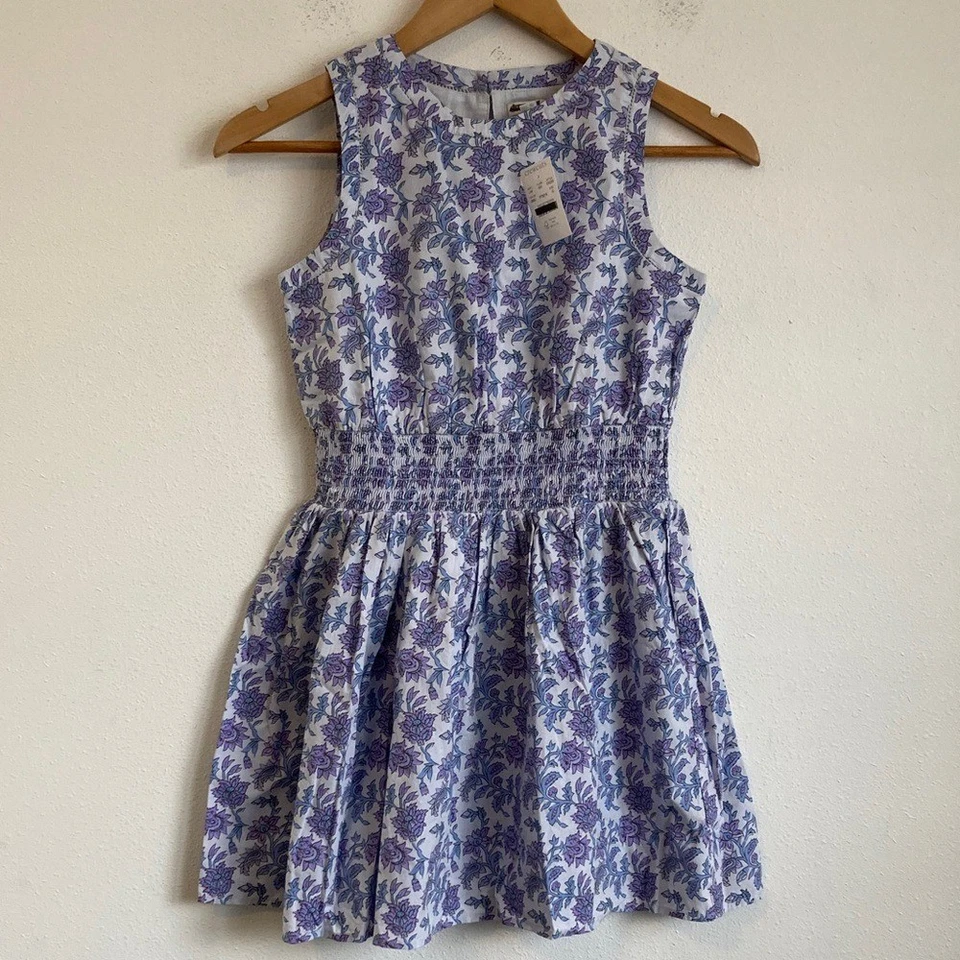 Vestido J Crew Niñas Cintura Calada Estampado Bloque Lavanda Vines Azul Talla 10 Foto 2 de 4