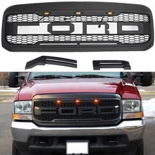 Front Grille For 1999-04 Ford F250 F350 Raptor Style W/LED W/Letters Matte Black