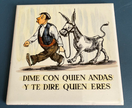 TILE TRIVET FROM SPAIN 6 X 6 IN CERAMIC TERRACOTTA ENGLISH TRANSLATION BELOW
