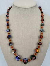 Murano Millefiori Style Multicolored Glass Beaded Necklaces EXCELLENT #N117