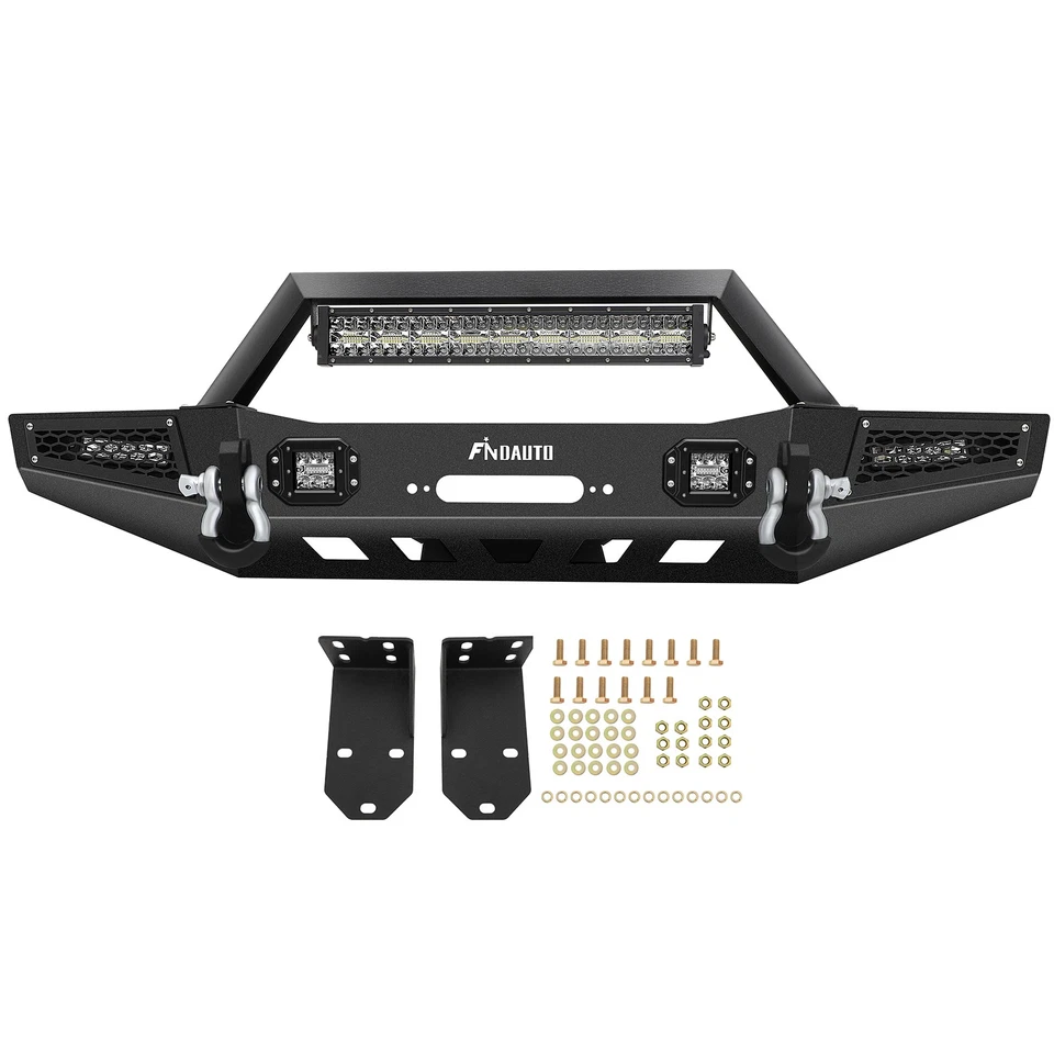 For 1983-2001 Jeep Cherokee Front Bumper W/ Winch Plate LED Lights D-rings Kit Foto 3 de 4