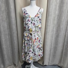 A New Day White Floral V-Neck Midi Dress with Tie Waist Size M