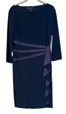 American Living Women’s Size 8 Blue Satin Ruffle Jersey 3/4 Sleeve Sheath Dress
