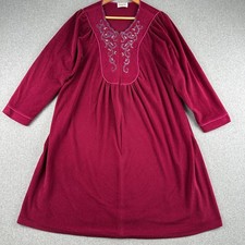 Vintage 80s Vanity Fair Nightgown Womens Large Maroon Fleece Long Sleeve