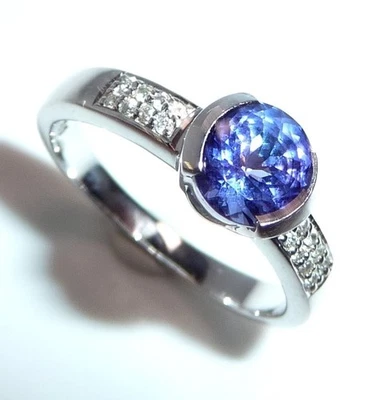 Ring 750 Weißgold 0.90ct Tansanit 0.16ct Diamanten Gr 53 / 16,9 mm änderbar 3,8g - Bild 1 von 4