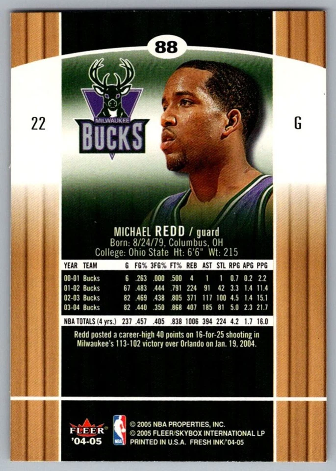 2004-05 Fleer Authentix Michael Redd Milwaukee Bucks #22 - Image 2 of 2
