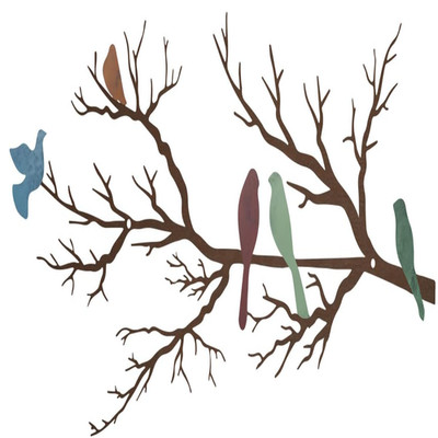 ESTART Metall Vogel Wanddekoration 5 Vögel Ast Silhouette Außen Mehrfarbig Groß