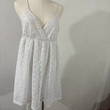 Express White Eyelet V-Neck Babydoll Strappy Dress Sz M Bridal Cottagecore Fairy