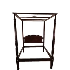 BAKER Historic Charleston Queen Size Mahogany Rice Post Carved Canopy Bed
