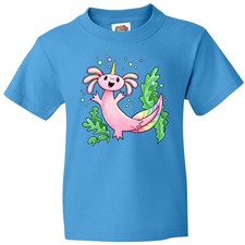Inktastic Axolotl Unicorn With Rainbow Tail, Bubbles And Seaweed. Youth T-Shirt