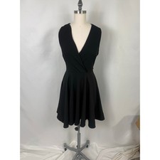 KToo Black Deep V Med/Large Skater Little Black Dress Stretchy Mini Feminine