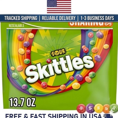 Skittles Sour Candy, Chewy Fruit Candies, Share Size, 13.7 oz Bag