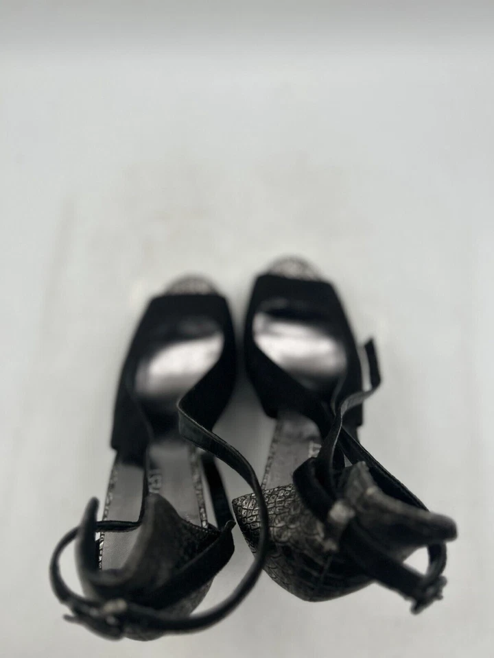 Nine West Pumps Women's Sz 7M Black Leather Croc Embossed Peep Toe Slingback - Image 4 of 4