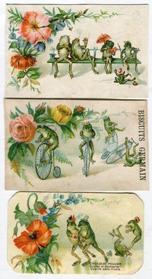 Glanzbilder Oblaten scraps Lithos vermenschlichte Tiere Frösche 10,6 cm