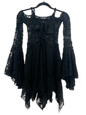 Widow x Dolls Kill F is For Fairies Bell Sleeve Lace Sheer Dress Black New