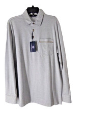 HART SCHAFFNER MARX Polo Shirt Medium gray long sleeve Cotton woven fabric NWT