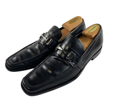 Salvatore Ferragamo Horsebit Black Mens Square Toe Leather Loafer Size Mens 9D