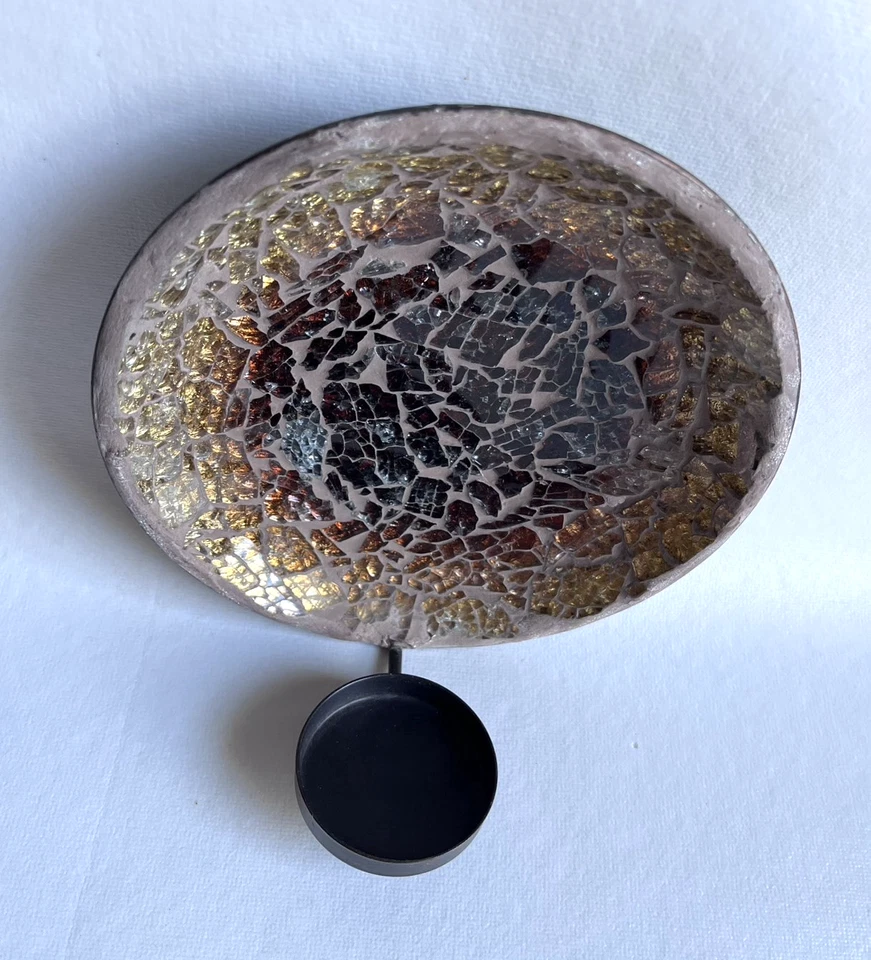 Aplique de pared de metal y vidrio bronceado dorado craquelado redondo de mosaico Foto 4 de 4