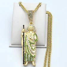 14K Gold Plated Saint Jude pendant w 24" chain Medalla San Judas Oro laminado