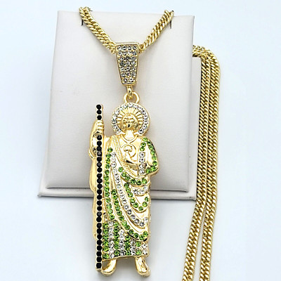 14K Gold Plated Saint Jude pendant w 24" chain Medalla San Judas Oro ...