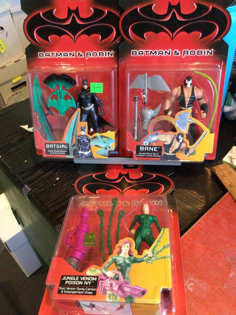 3 BATMAN & ROBIN FIGURES BANE BATGIRL POISON IVY 1997 HASBRO NOC