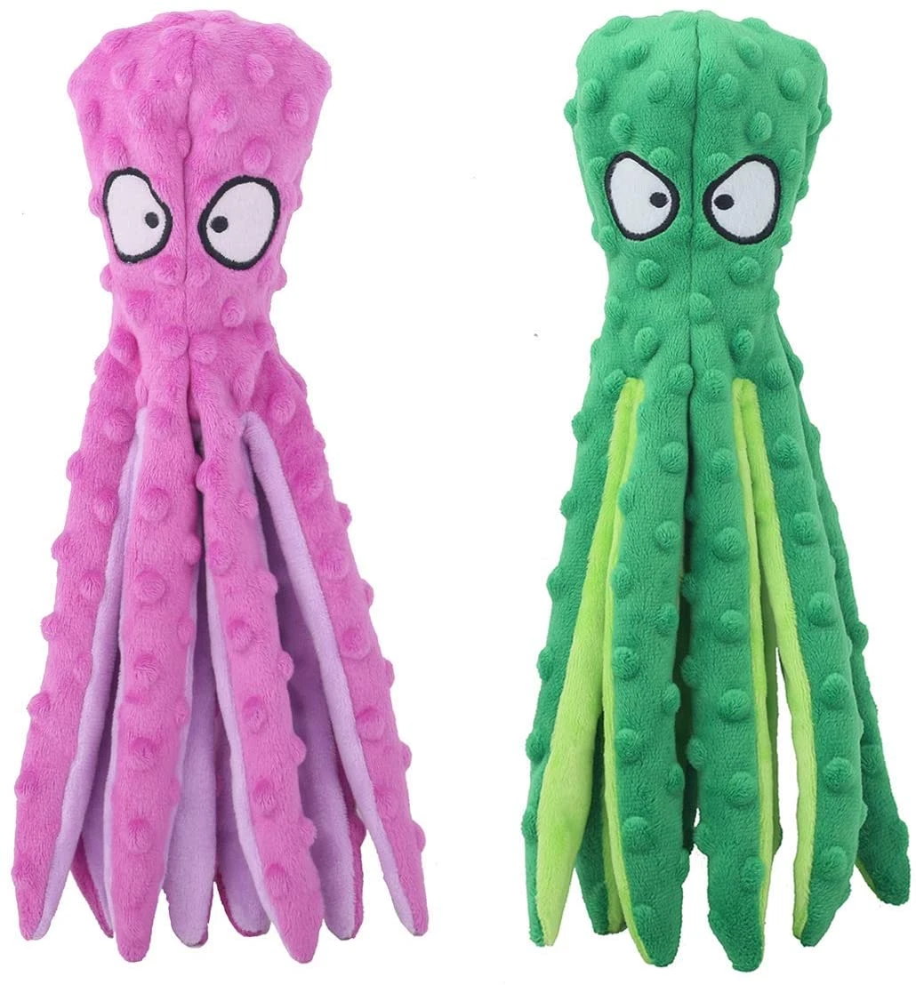 CPYOSN Dog Squeaky Toys Octopus No Stuffing Crinkle Plush Dog