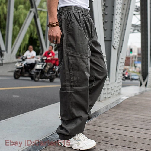 New Women Men Cargo Pants Loose Elastic Waist Khakis Trousers Multi Pocket Jeans - Bild 9 von 21