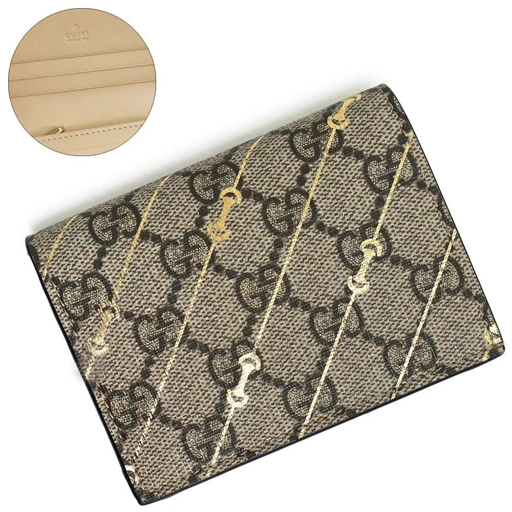 Gucci Portefeuille à deux volets imprimé mors de cheval compact GG Supreme toile cuir beige gol