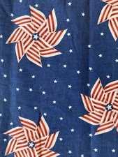 NEW Cotton fabric Blue w/red pinwheels 3 separate pieces -sizes below Springs