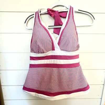 JAG Pink Tankini Top Sz 38 D/DD Pink White Stripes Cute!