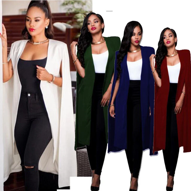 Fashion Women Long Coat Cloak Cape Blazer Suit Jacket Trench Poncho Outwear Tops