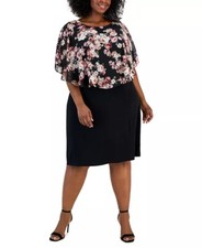 Connected BLACK Women's Plus Size Floral Popover Jersey-Knit Dress, US 18W