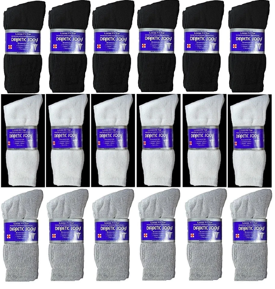 12 Pairs Mens Diabetic Crew Socks Health Circulatory Cotton Size9-11,10-13,13-15 - Image 3 of 4