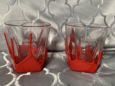 Set of 2 Makers Mark Bourbon Double old fashioned rocks Glasses Red