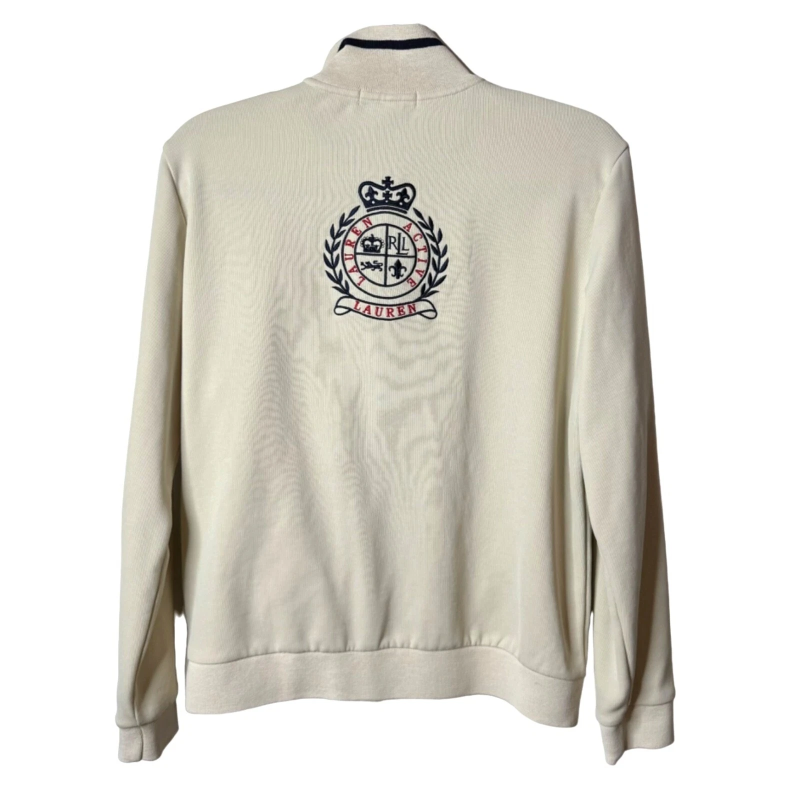 OFF WHITE Ralph Lauren Active Giacca Donna L Crema Crest Ricamato Classico Zip Tennis