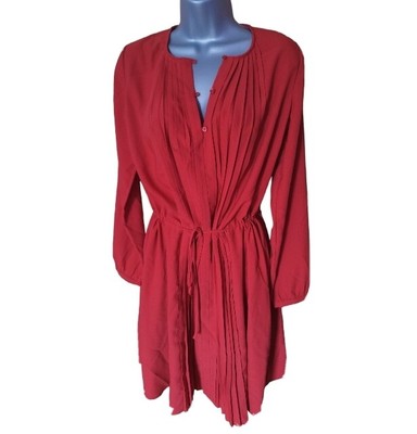 Vanessa Bruno Dress Size 8 Poppy Red Pleated Short  Lightweight Date Races NWT 