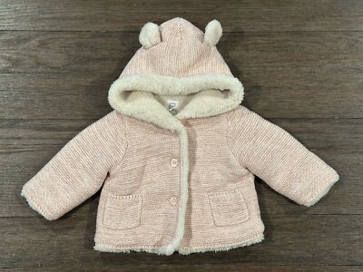 Baby Gap Girls Pink Knit Hooded Cardigan Sweater jacket fleece