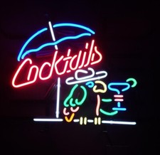 Cocktails Parrot Umbrella Martini 17"x14" Neon Light Sign Lamp Beer Wall Decor