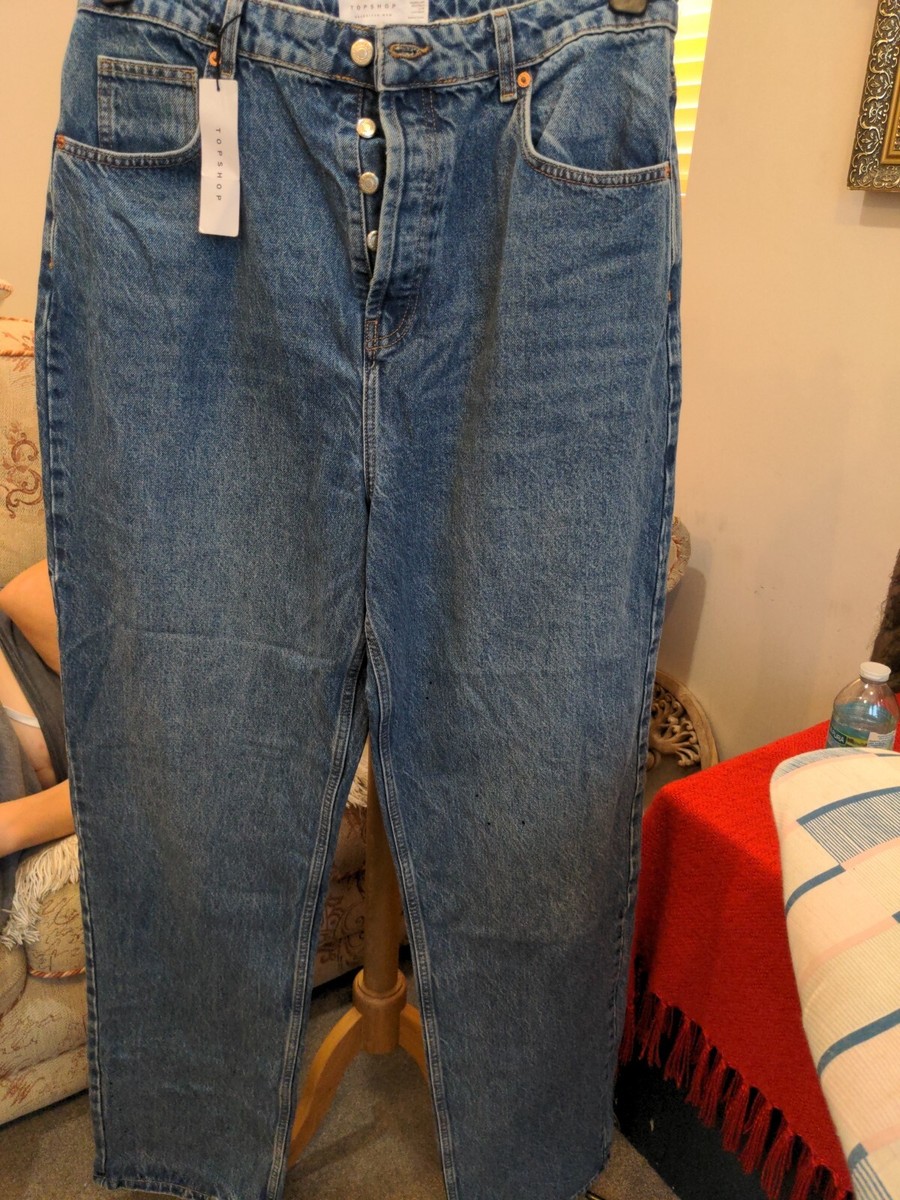 Topshop Oversized Mom Jeans Mid Blue Hourglass W34 L34 UK 16 UK