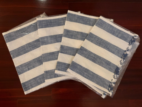 Serena and Lily Placemats Set of (4) Blue and White Awning Stripe Brand-New Tags - Picture 1 of 4