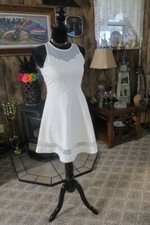 Monteau Los Angles Trendy Mesh- Yoke Fit & Flare Small Junior White Dress