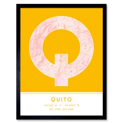 Quito Ecuador City Map Typography Framed Wall Art Print 12x16 In