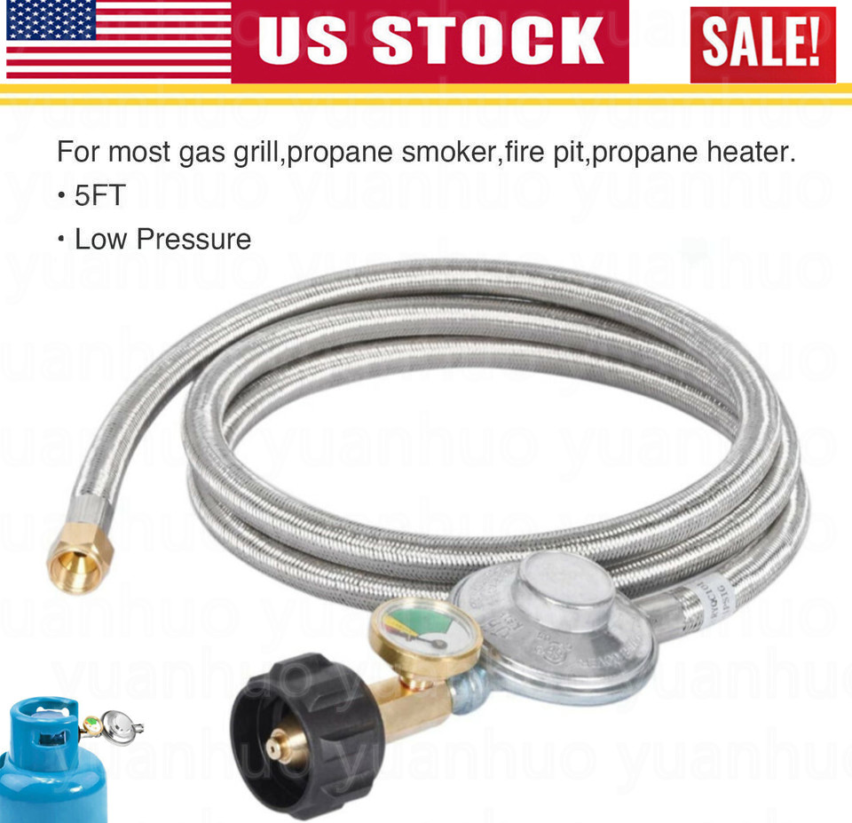 5FT Propane Hose Regulator with Gauge for Most LP Gas Grill,
