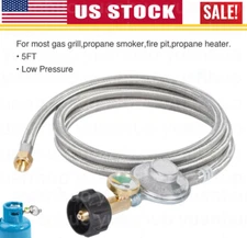 5FT Propane Hose Regulator with Gauge for Most LP Gas Grill, Heater, 3/8" Female