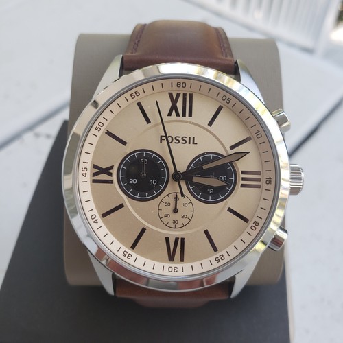 Fossil Flynn Chronograph Silver Brown Leather Men&amp;amp;#039;s Watch BQ2726 NEW