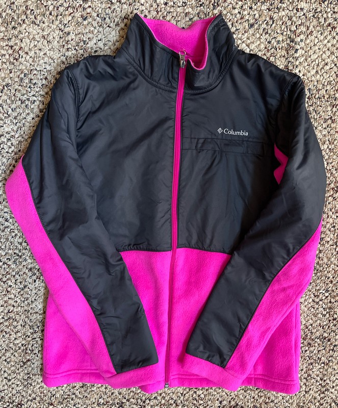 Columbia Girl's Youth 18/20 XL Softshell Top Fleece Zip Jacket BLACK / PINK