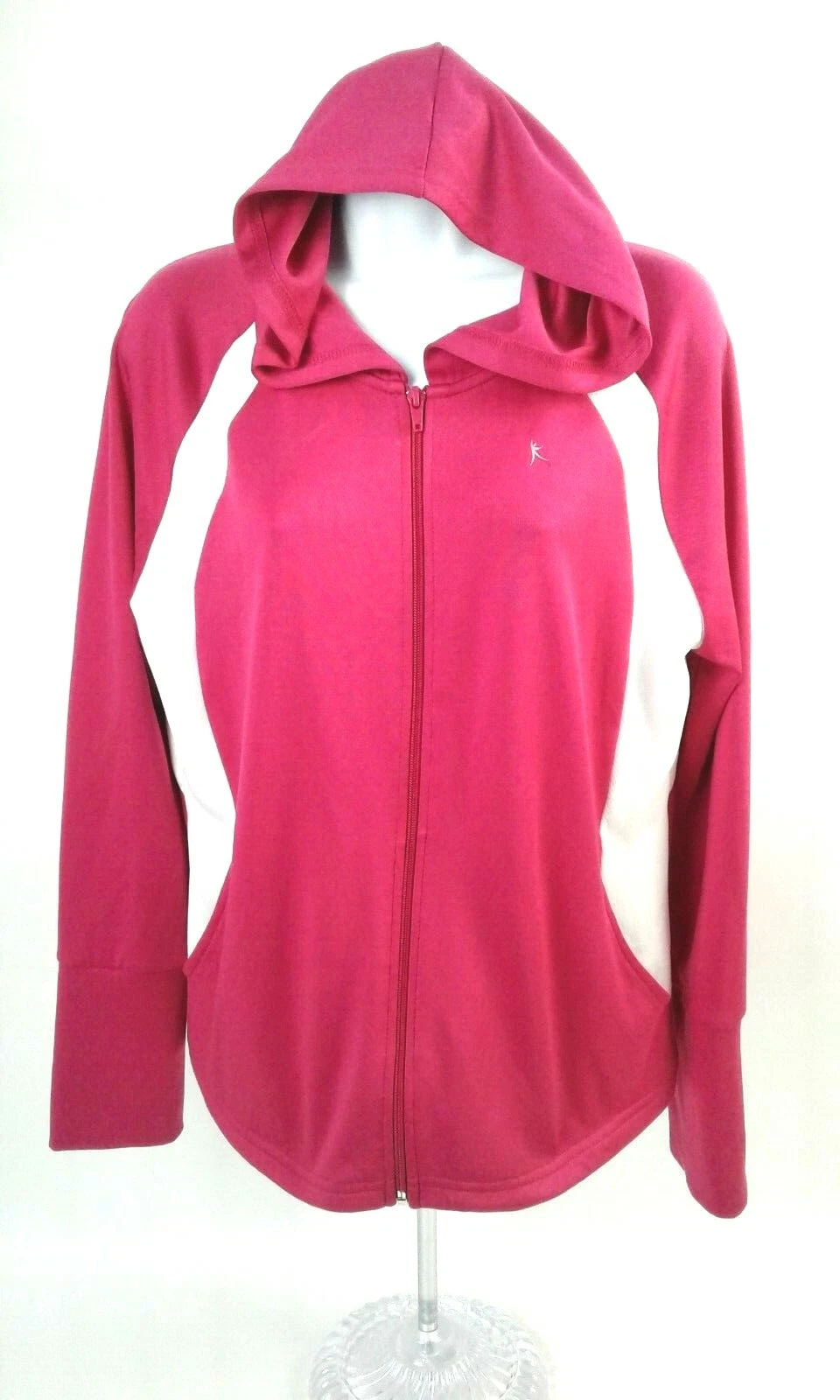 Giacca donna Danskin Now fucsia supreme bianca full zip con cappuccio taglia L G 12 14